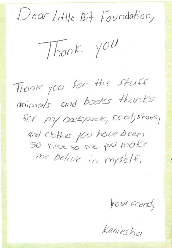 The Little Bit Foundation student thank-you notes